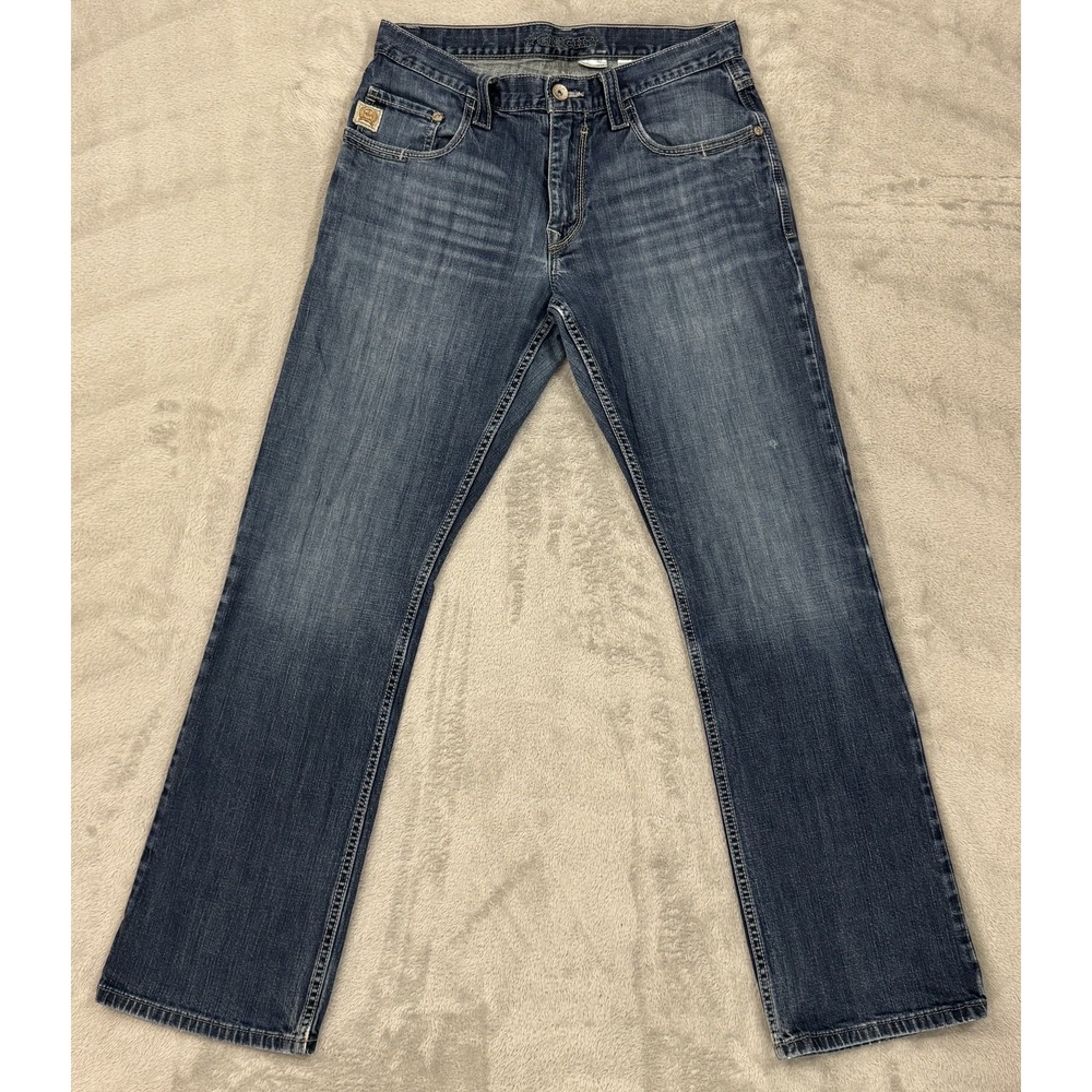 Cinch Carter 2.4 Jeans Mens 32x34 Blue Relaxed Bootcut Stretch Denim Whiskering